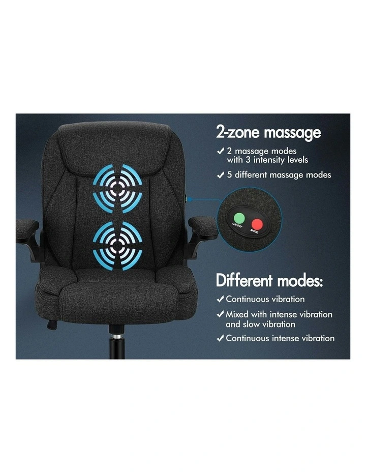 Flip-up Aramrest Linen Massage Office Chair in Fabric Black image 3