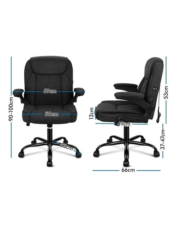 Flip-up Aramrest Linen Massage Office Chair in Fabric Black image 7