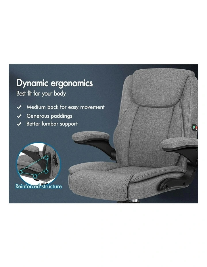 Flip-Up Aramrest Linen Fabric Massage Office Chair in Grey image 2