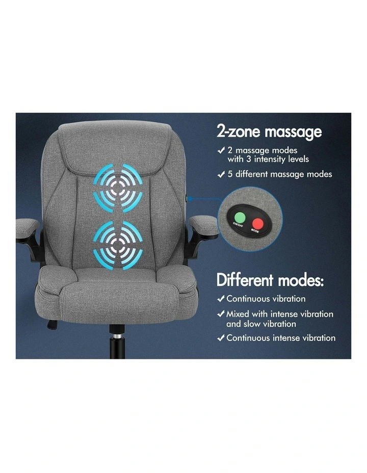 Flip-Up Aramrest Linen Fabric Massage Office Chair in Grey image 3