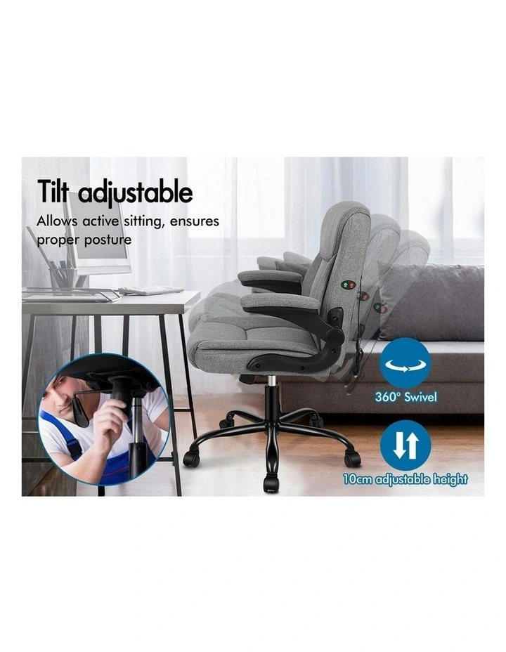 Flip-Up Aramrest Linen Fabric Massage Office Chair in Grey image 5