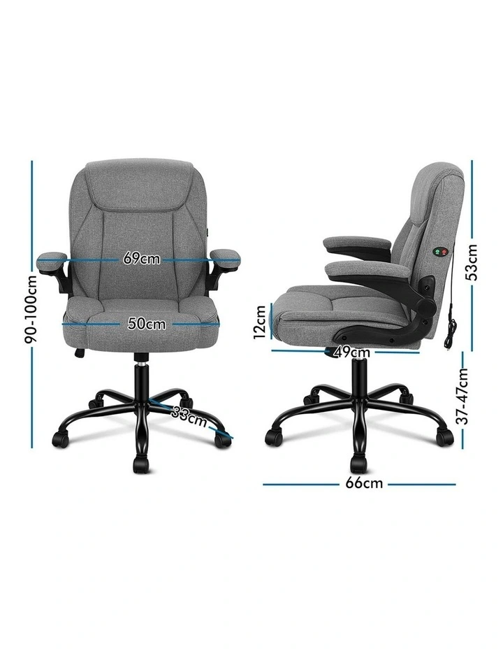 Flip-Up Aramrest Linen Fabric Massage Office Chair in Grey image 7