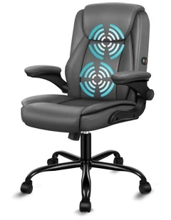 Flip-up Aramrest PU Leather Massage Office Chair in Grey