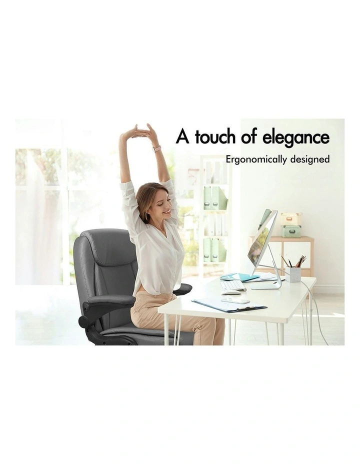Flip-up Aramrest PU Leather Massage Office Chair in Grey image 2