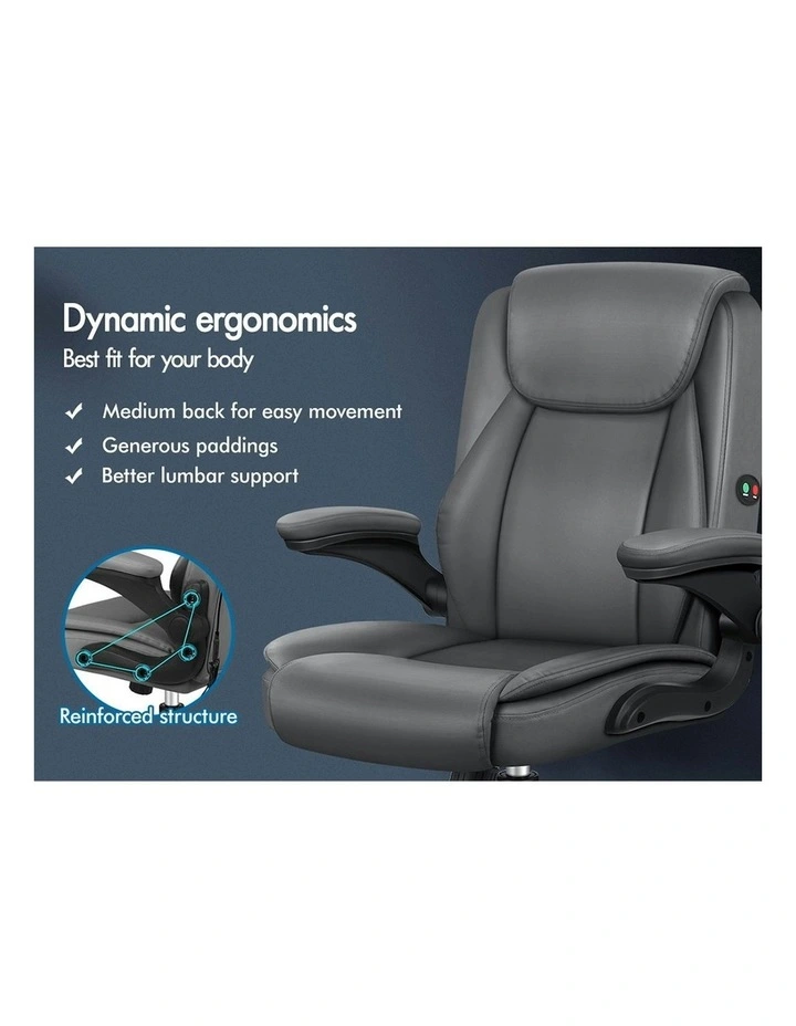 Flip-up Aramrest PU Leather Massage Office Chair in Grey image 3