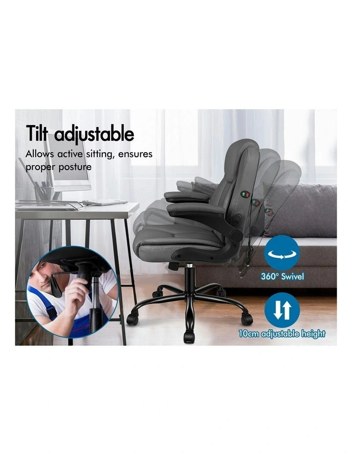 Flip-up Aramrest PU Leather Massage Office Chair in Grey image 5