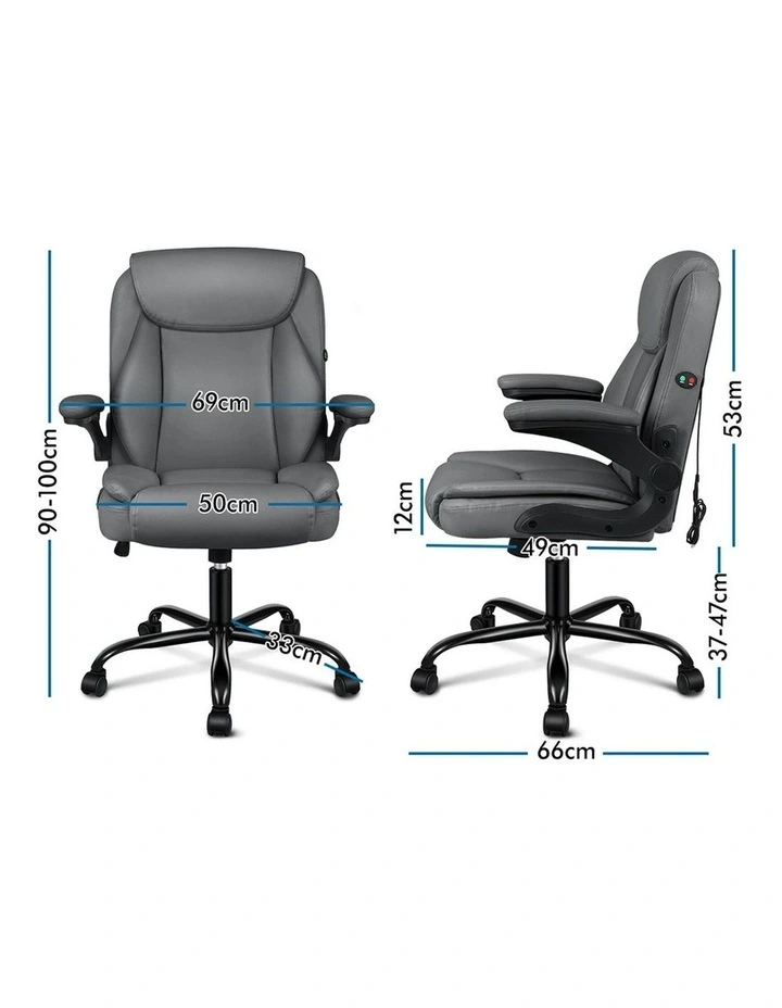 Flip-up Aramrest PU Leather Massage Office Chair in Grey image 7