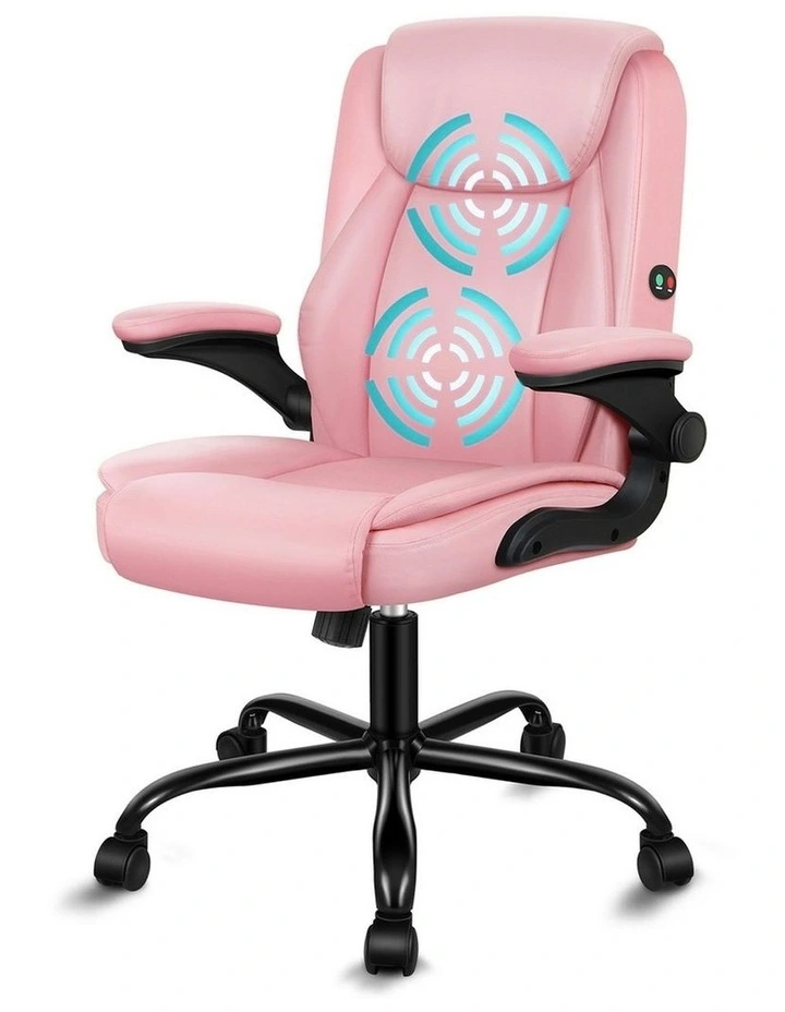 Flip-up Aramrest PU Leather Massage Office Chair in Pink image 1