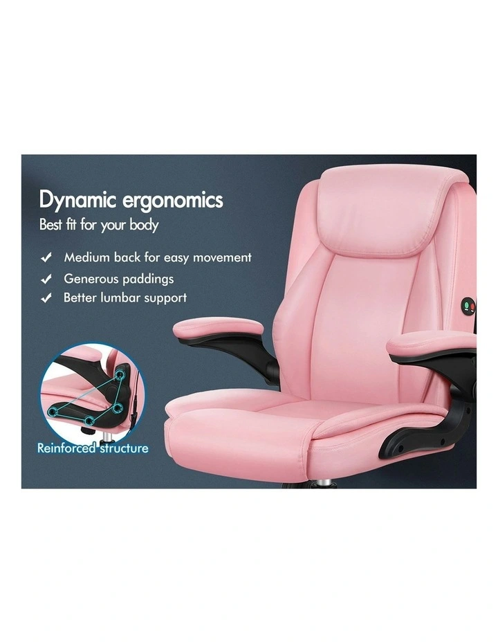 Flip-up Aramrest PU Leather Massage Office Chair in Pink image 2