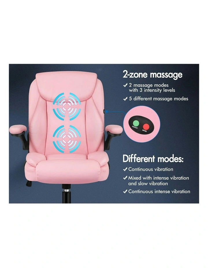 Flip-up Aramrest PU Leather Massage Office Chair in Pink image 3