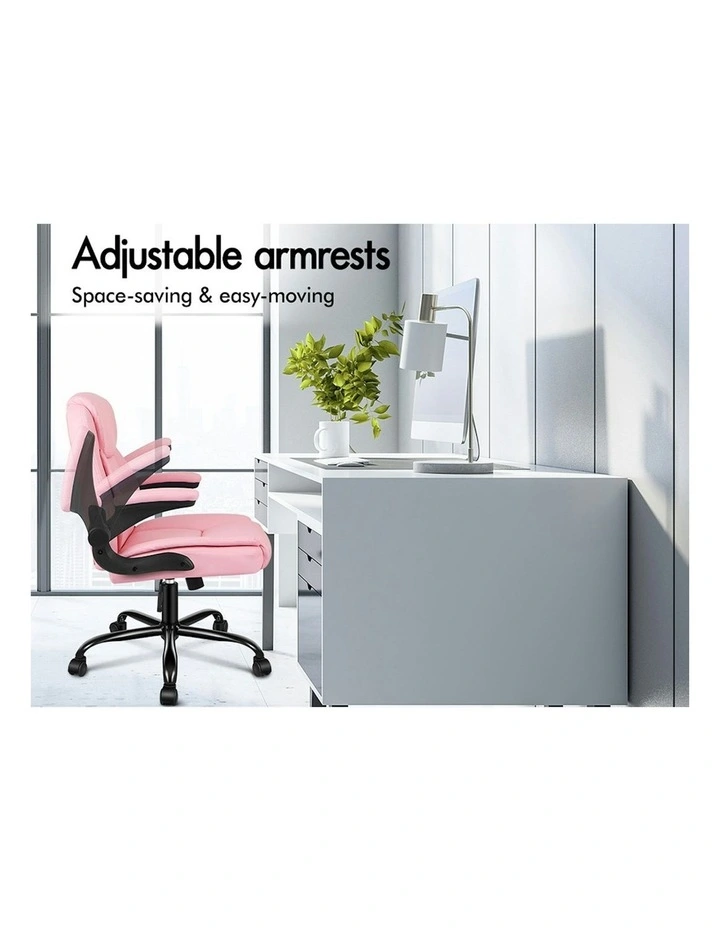 Flip-up Aramrest PU Leather Massage Office Chair in Pink image 4