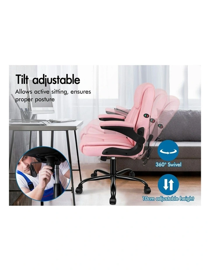 Flip-up Aramrest PU Leather Massage Office Chair in Pink image 6