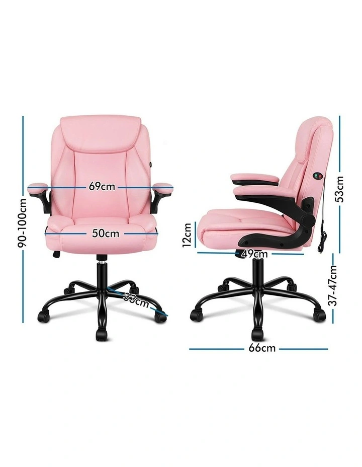Flip-up Aramrest PU Leather Massage Office Chair in Pink image 7