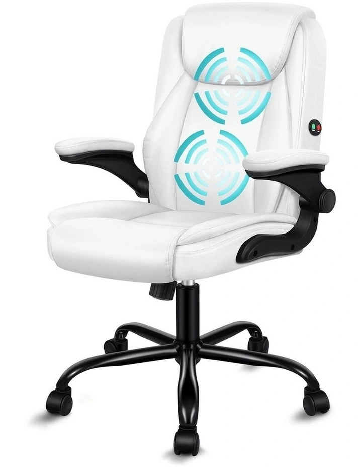 Flip-Up Aramrest PU Leather Massage Office Chair in White image 1