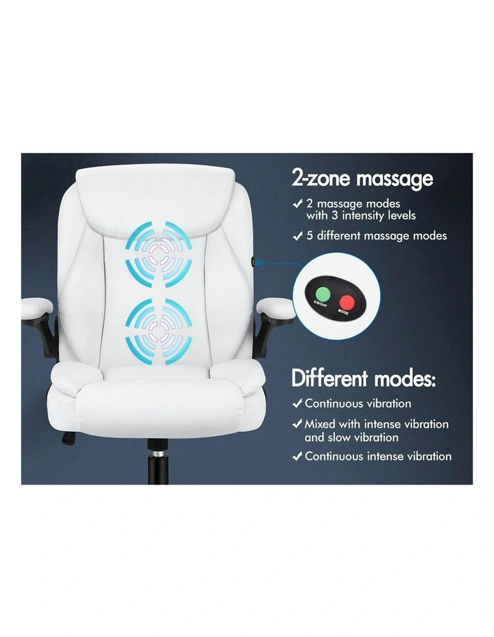 Flip-Up Aramrest PU Leather Massage Office Chair in White image 3