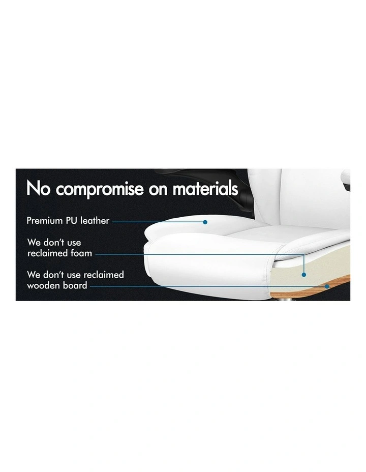 Flip-Up Aramrest PU Leather Massage Office Chair in White image 4