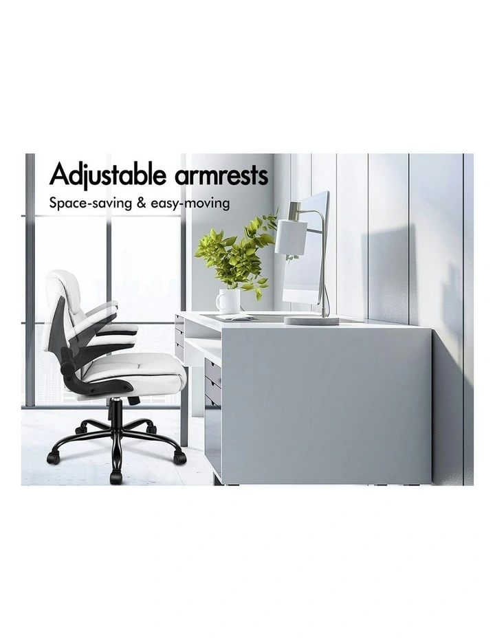 Flip-Up Aramrest PU Leather Massage Office Chair in White image 5
