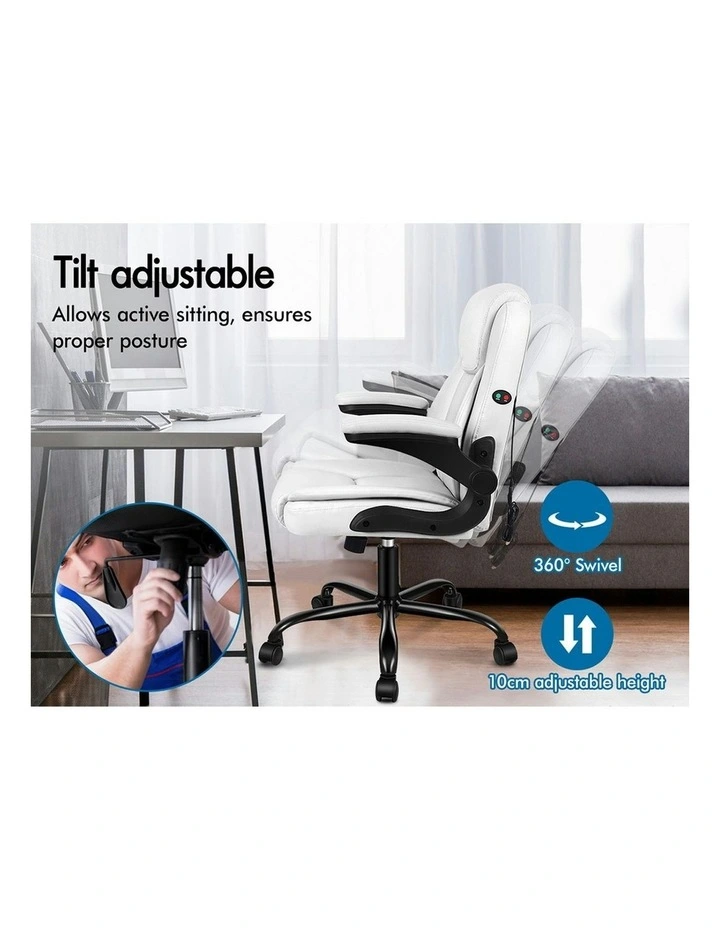 Flip-Up Aramrest PU Leather Massage Office Chair in White image 6