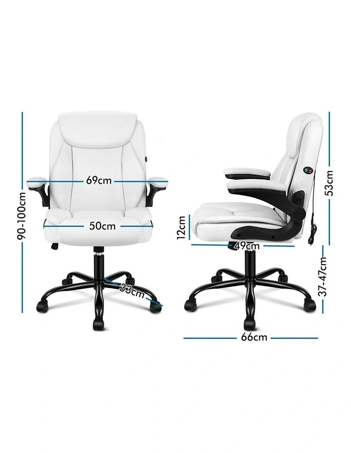 Flip-Up Aramrest PU Leather Massage Office Chair in White image 7