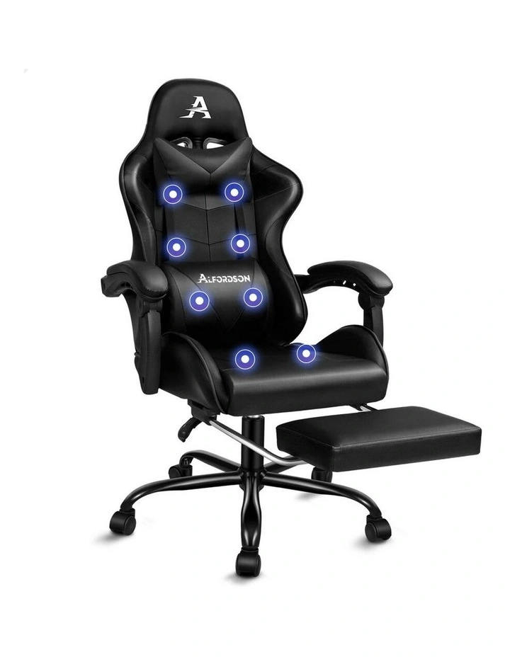 Office Massage Computer Racing Seat PU Leather Gaming Chair in Black image 1