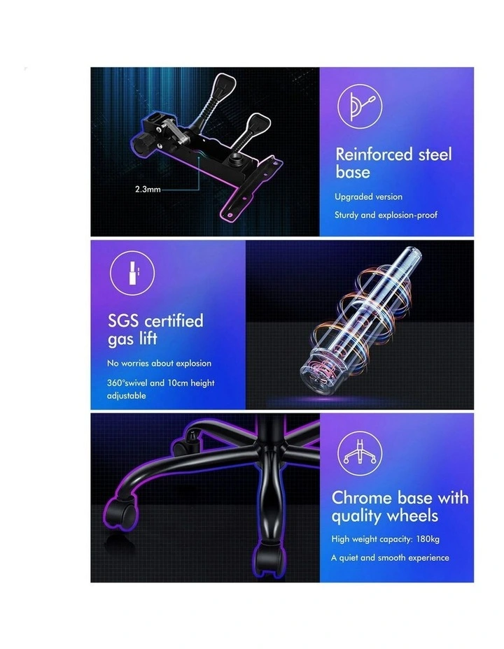 Office Massage Computer Racing Seat PU Leather Gaming Chair in Blue image 2