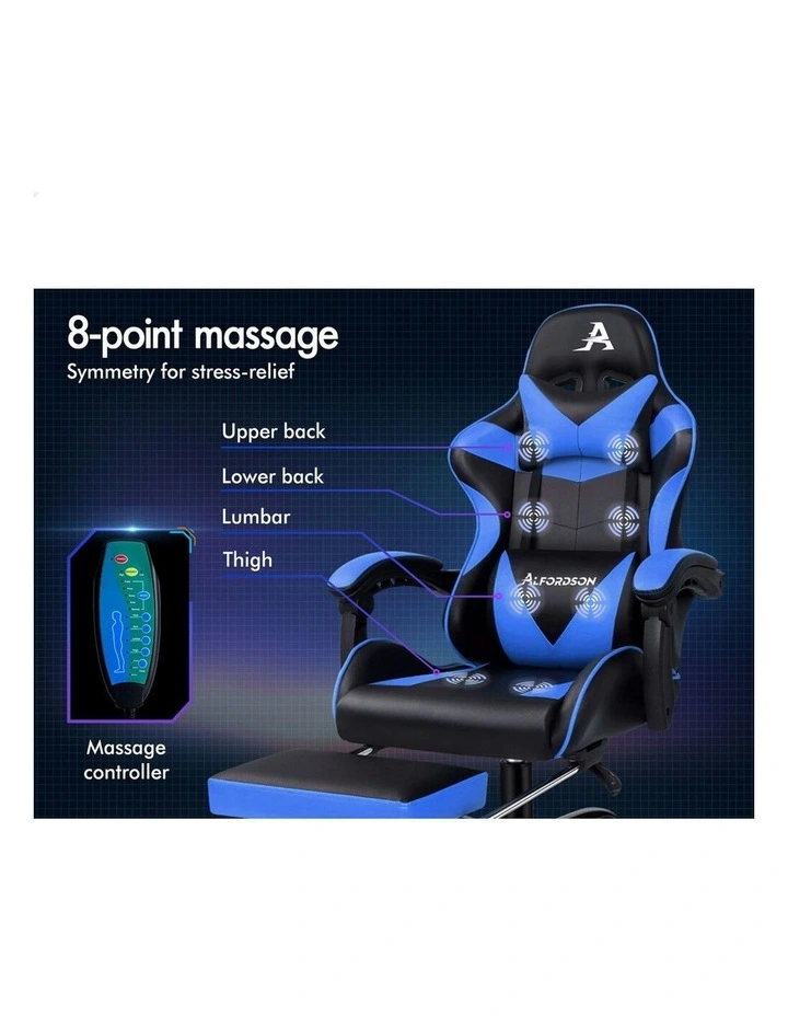 Office Massage Computer Racing Seat PU Leather Gaming Chair in Blue image 3