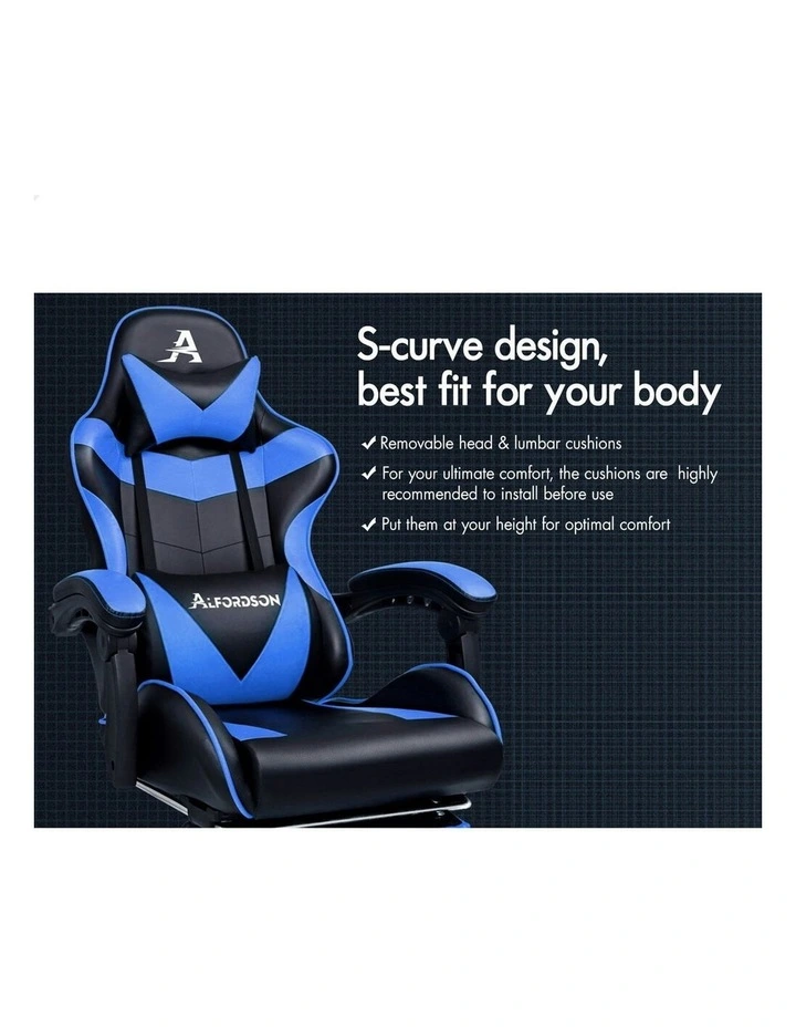Office Massage Computer Racing Seat PU Leather Gaming Chair in Blue image 4