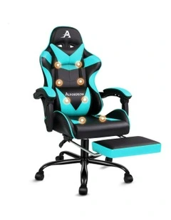 Office Massage Computer Racing Seat PU Leather Gaming Chair in Cyan