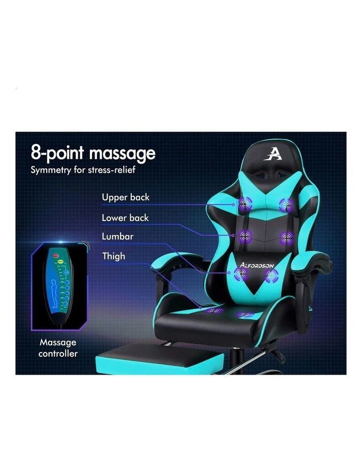 Office Massage Computer Racing Seat PU Leather Gaming Chair in Cyan image 3