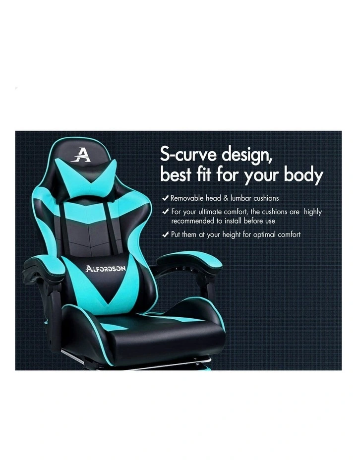 Office Massage Computer Racing Seat PU Leather Gaming Chair in Cyan image 4