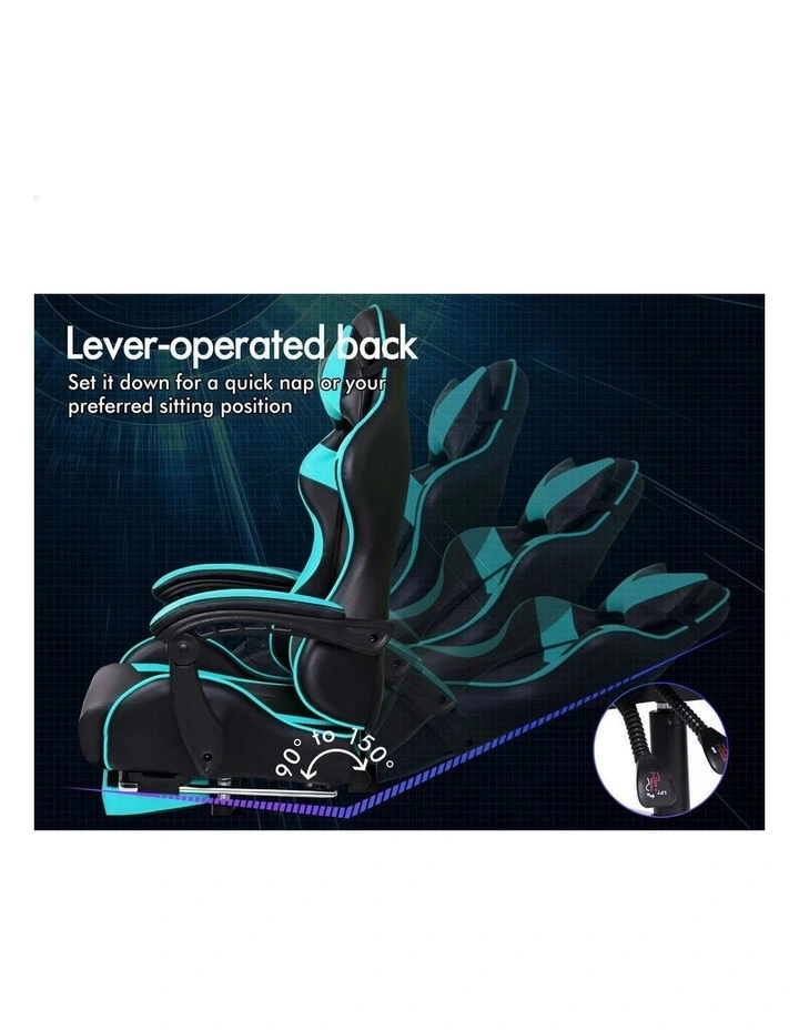 Office Massage Computer Racing Seat PU Leather Gaming Chair in Cyan image 6