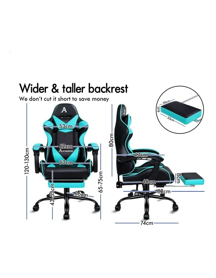 Office Massage Computer Racing Seat PU Leather Gaming Chair in Cyan image 7