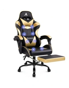 Office Massage Computer Racing Seat PU Leather Gaming Chair in Gold