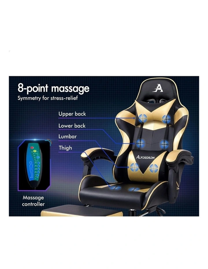 Office Massage Computer Racing Seat PU Leather Gaming Chair in Gold image 2