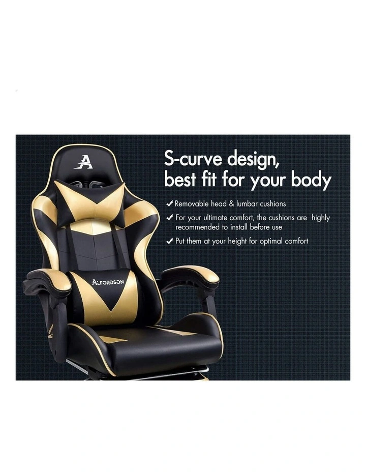 Office Massage Computer Racing Seat PU Leather Gaming Chair in Gold image 3