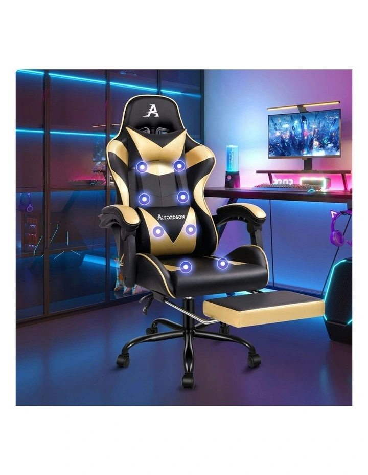 Office Massage Computer Racing Seat PU Leather Gaming Chair in Gold image 7