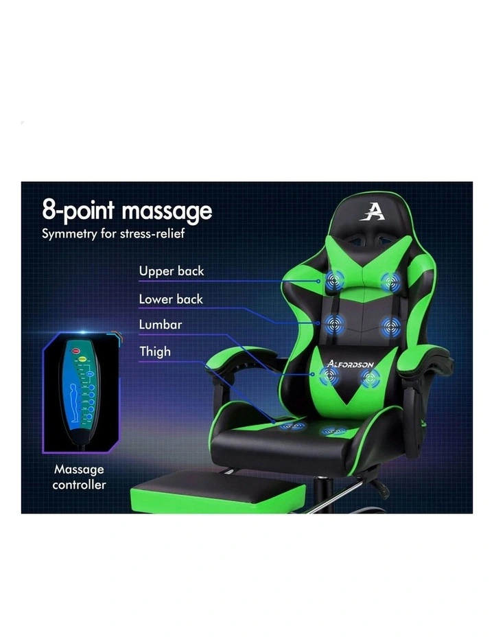 Office Massage Computer Racing Seat PU Leather Gaming Chair in Green image 2
