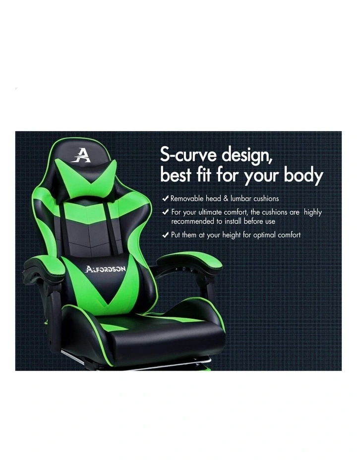 Office Massage Computer Racing Seat PU Leather Gaming Chair in Green image 3