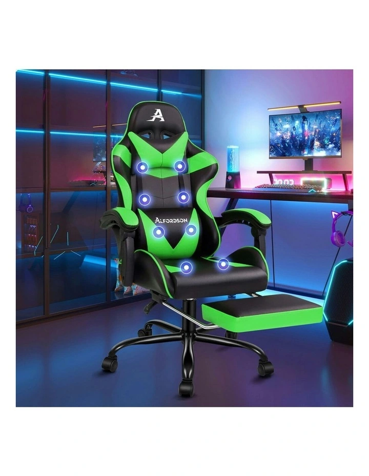 Office Massage Computer Racing Seat PU Leather Gaming Chair in Green image 7