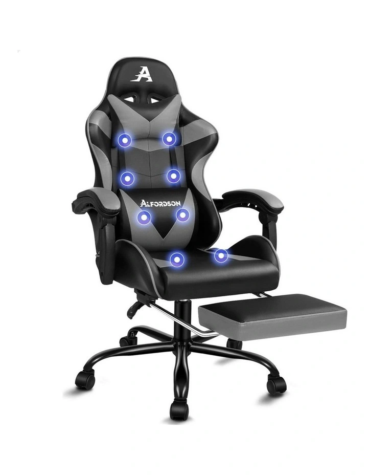 Office Massage Computer Racing Seat PU Leather Gaming Chiar in Grey image 1
