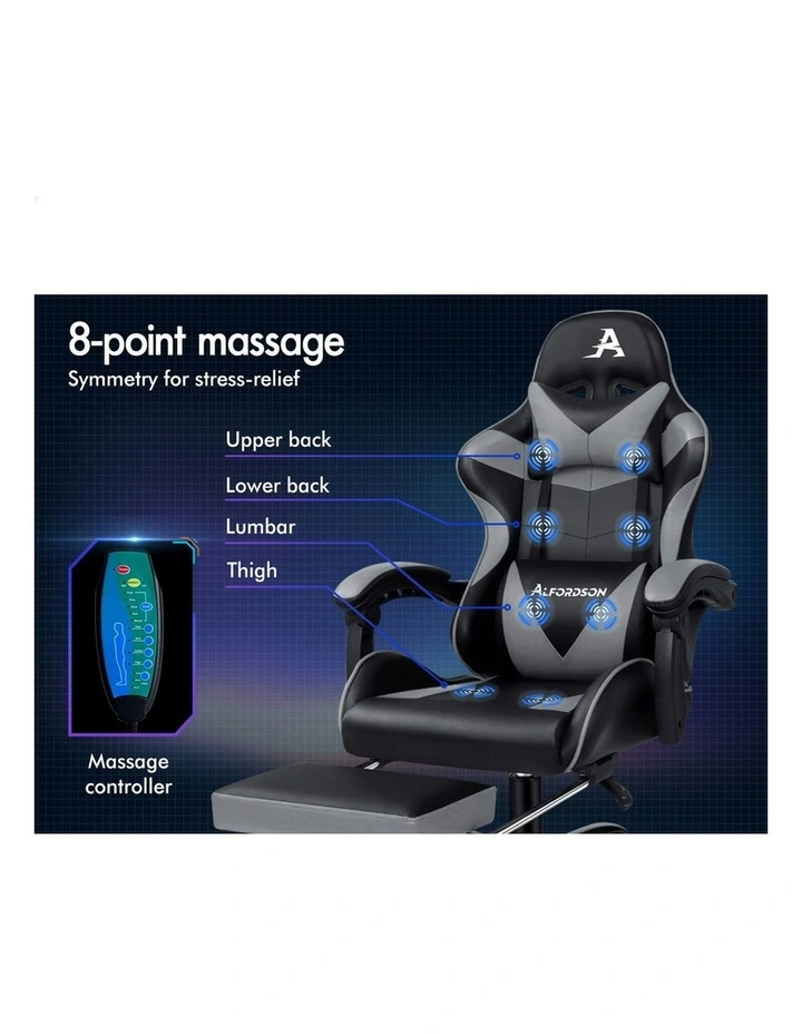 Office Massage Computer Racing Seat PU Leather Gaming Chiar in Grey image 2