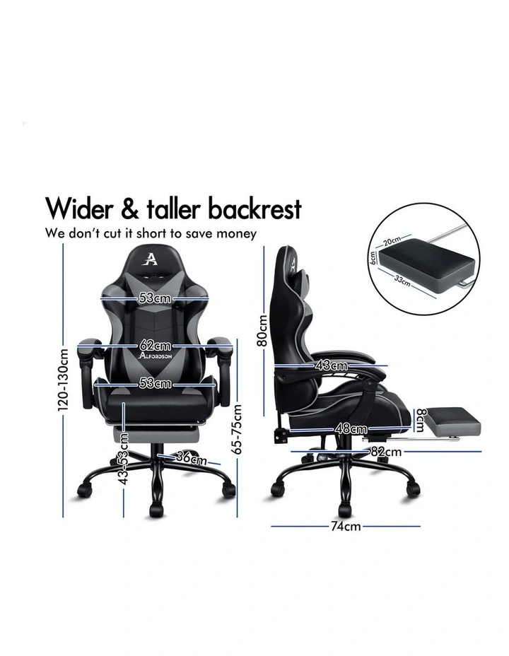 Office Massage Computer Racing Seat PU Leather Gaming Chiar in Grey image 6