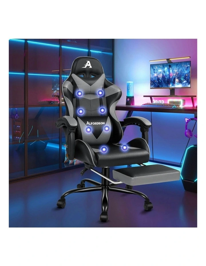 Office Massage Computer Racing Seat PU Leather Gaming Chiar in Grey image 7
