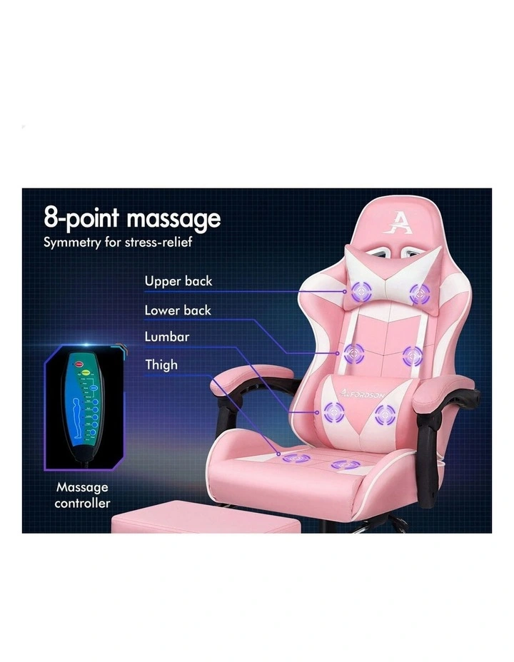 Office Massage Computer Racing Seat PU Leather Gaming Chair in Pink image 2