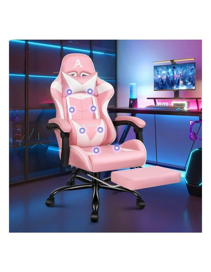 Office Massage Computer Racing Seat PU Leather Gaming Chair in Pink image 7