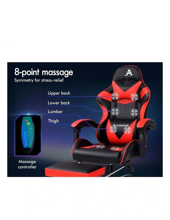 Office Massage Computer Racing Seat PU Leather Gaming Chair in Red image 2