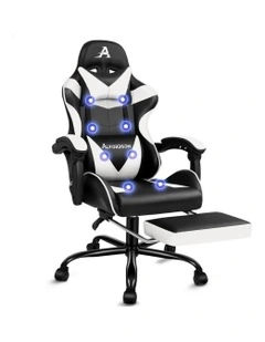 Office Massage Computer Racing Seat PU Leather Gaming Chair in White