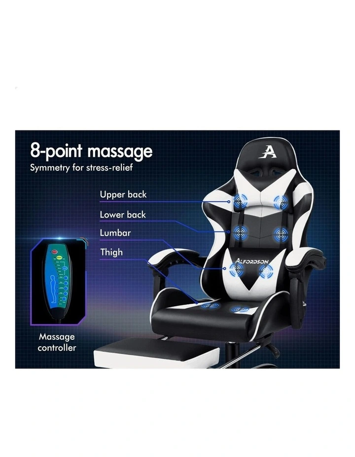 Office Massage Computer Racing Seat PU Leather Gaming Chair in White image 2