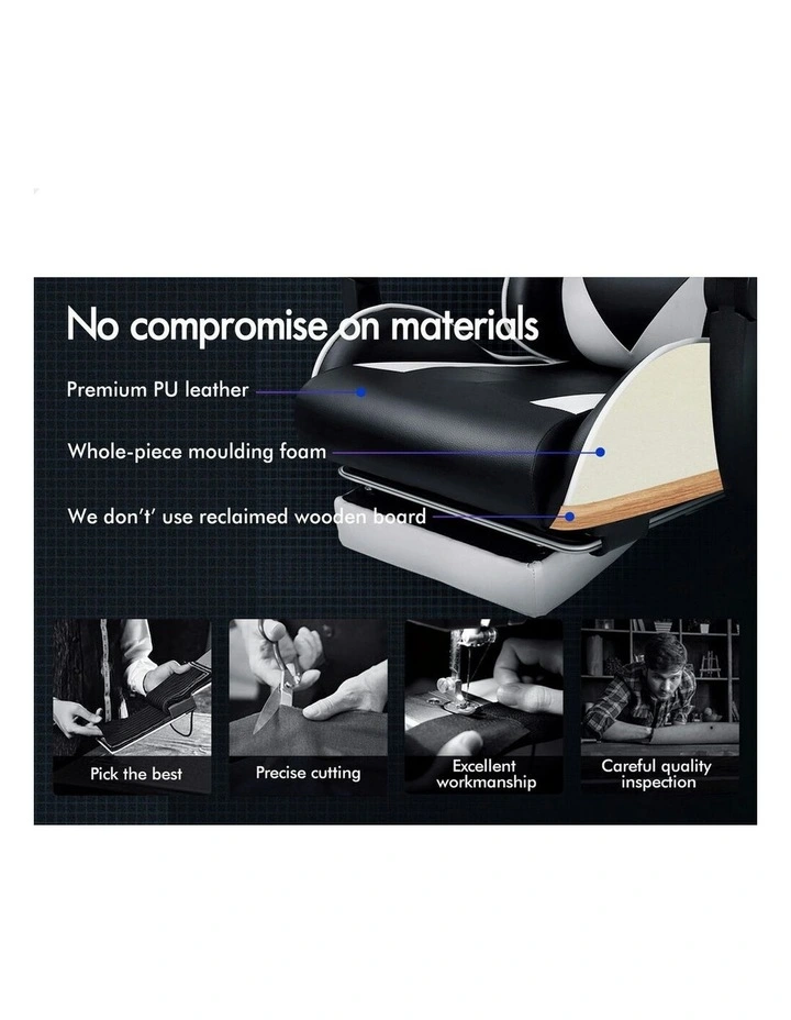 Office Massage Computer Racing Seat PU Leather Gaming Chair in White image 4