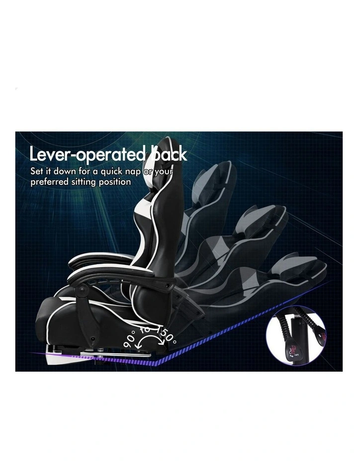 Office Massage Computer Racing Seat PU Leather Gaming Chair in White image 5